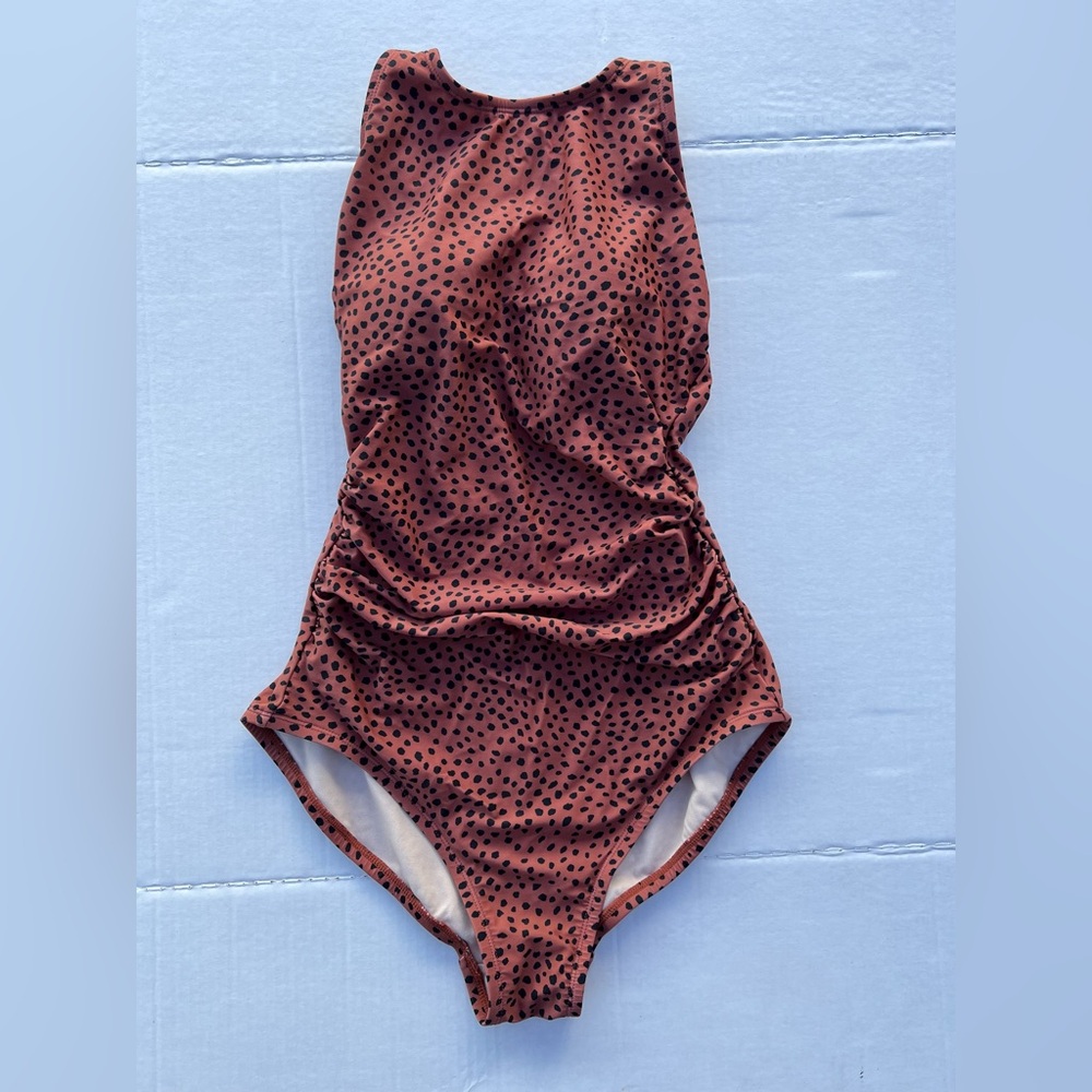 Kona Sol Rust and Black Polka Dot One Piece Swimsuit